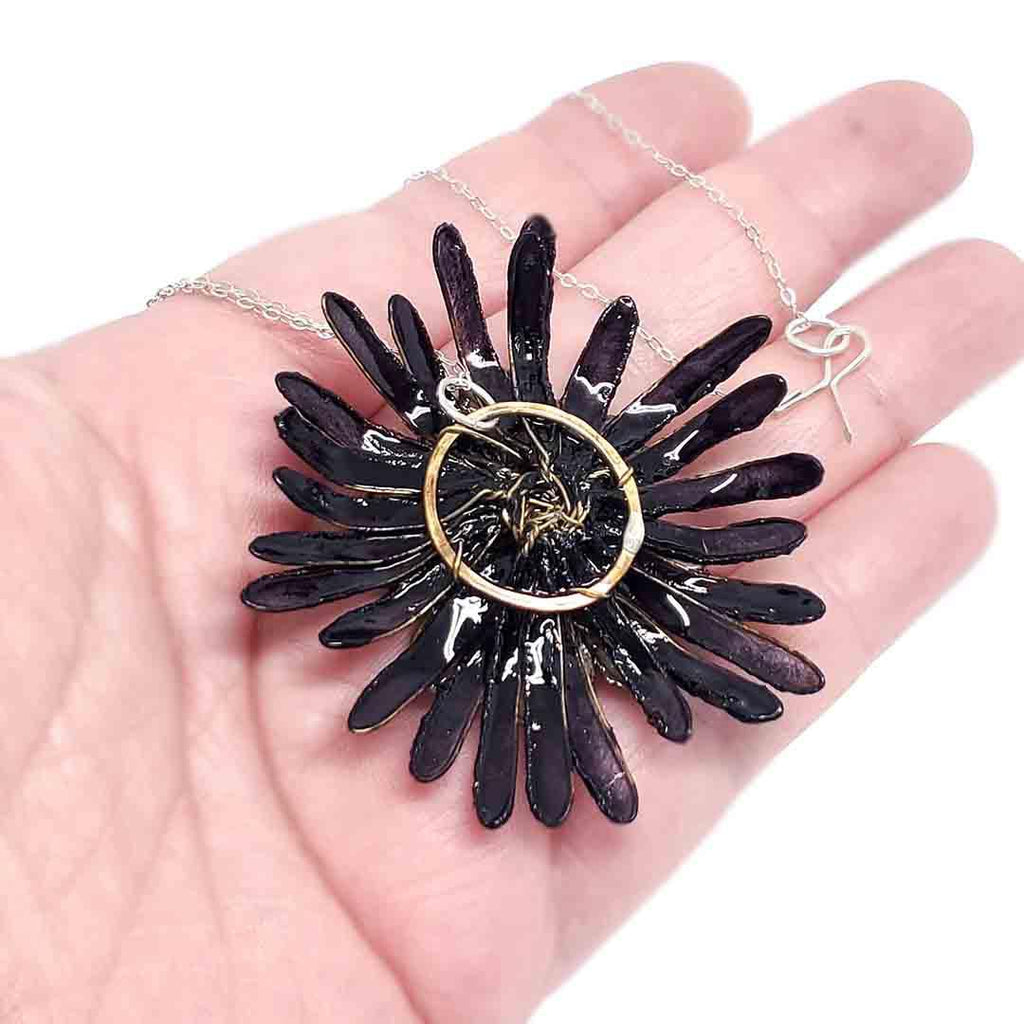 Necklace - Dahlia Large Ebony Black Flower by Verso Jewelry