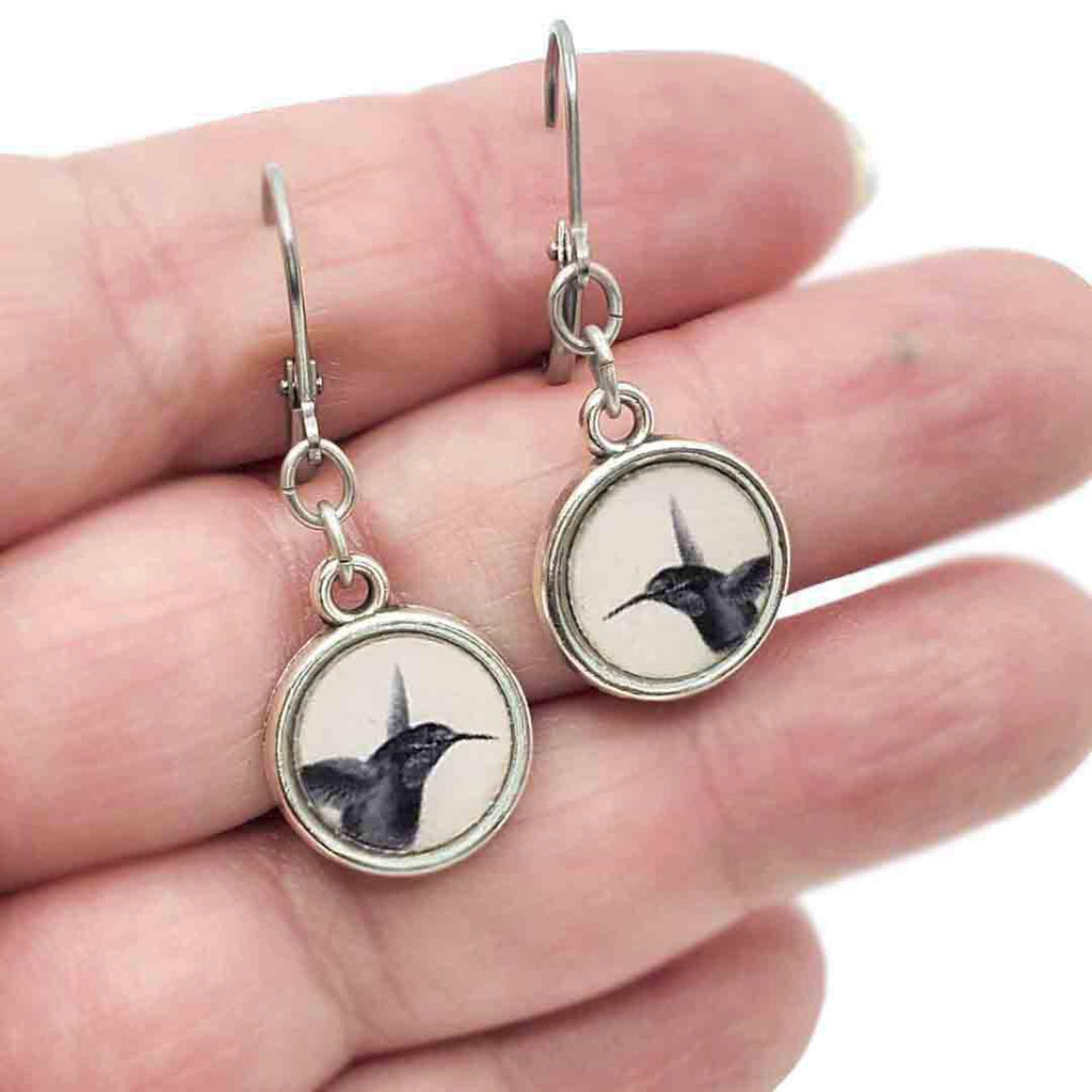 Earrings - Hummingbird Antiqued Silver by Christine Stoll | Altered Relics