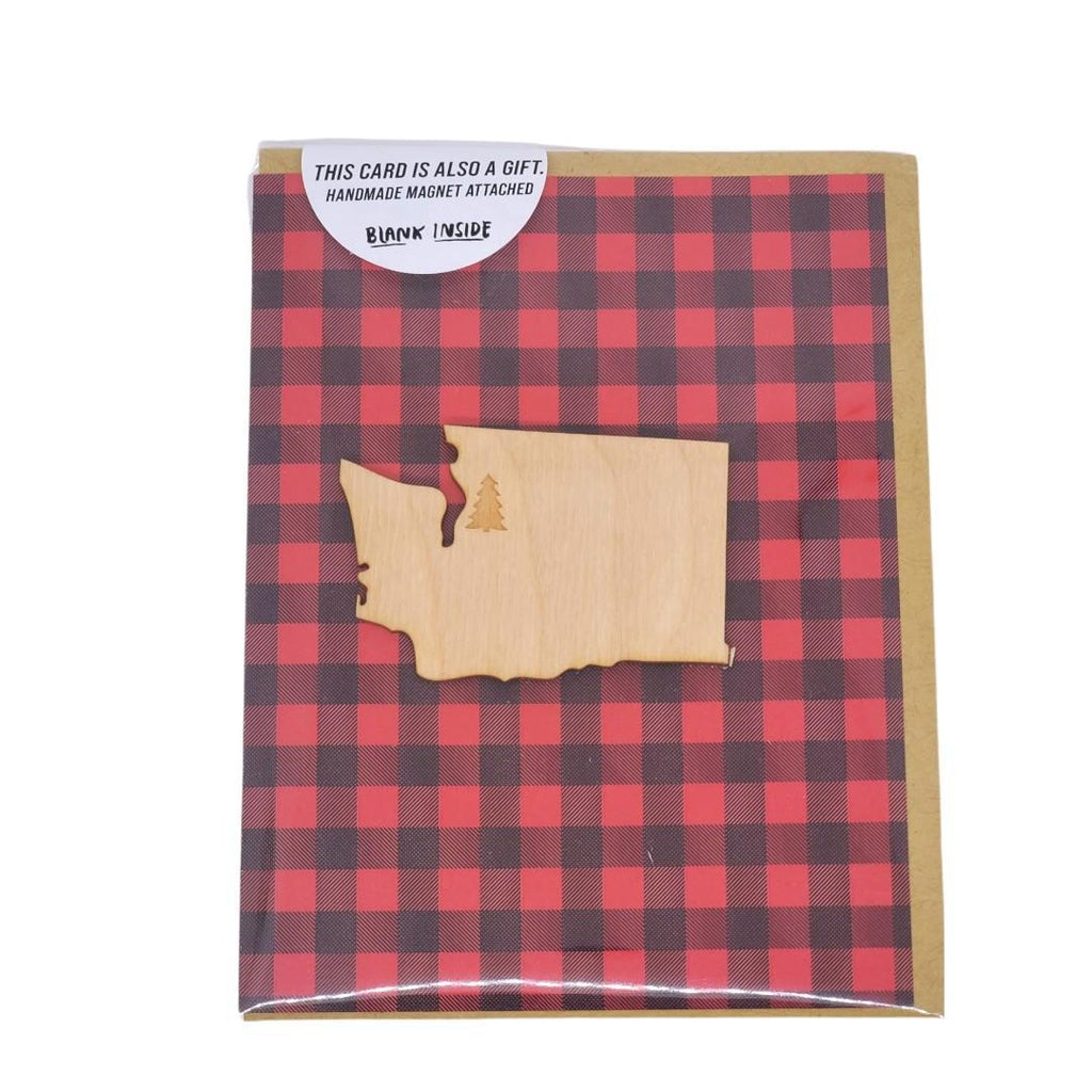 Magnet Card - WA State Tree Over Seattle (Natural) Buffalo Check by SnowMade