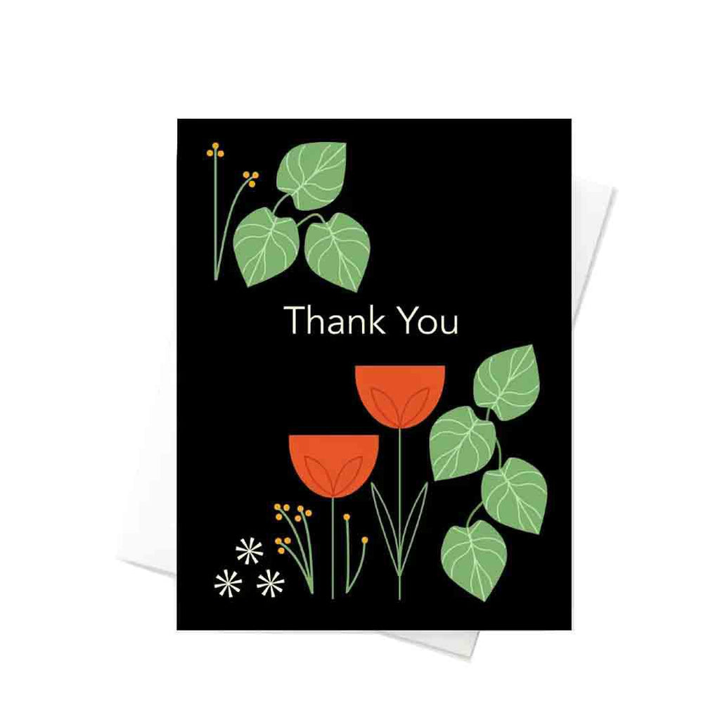 Card - Thank You - Floral Thank You on Black by Amber Leaders Designs