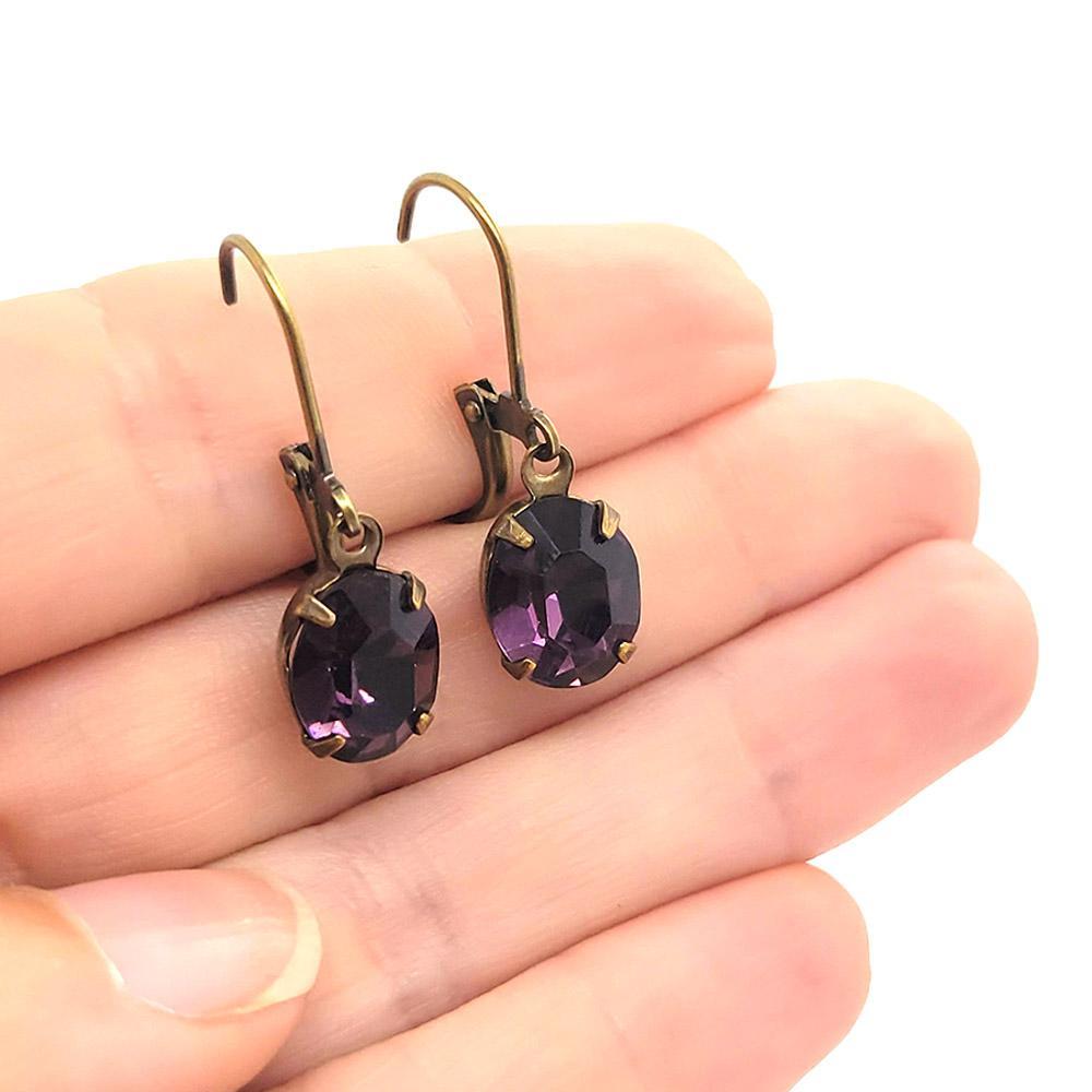 Drop Earrings - Purples - Antiqued Brass Vintage Rhinestones (Assorted Shapes) by Christine Stoll | Altered Relics