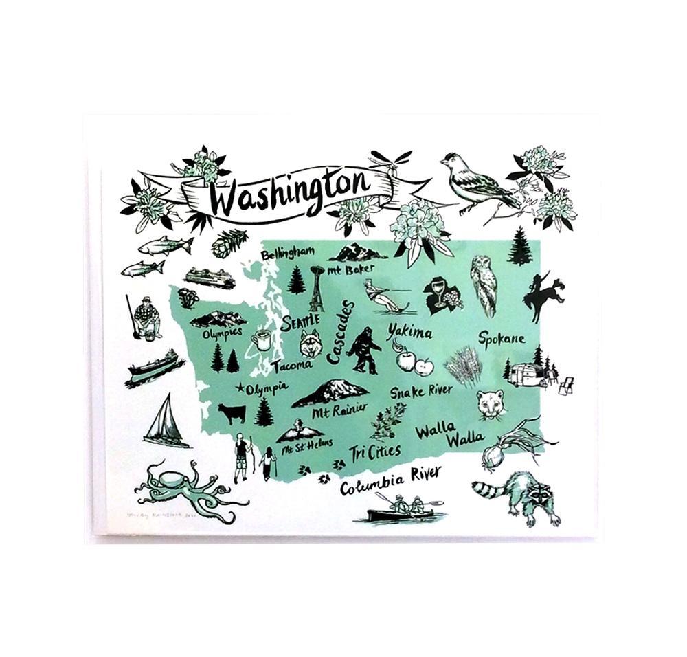 Art Print - 11.5 x 14 Washington State (Blue Green) by Oliotto