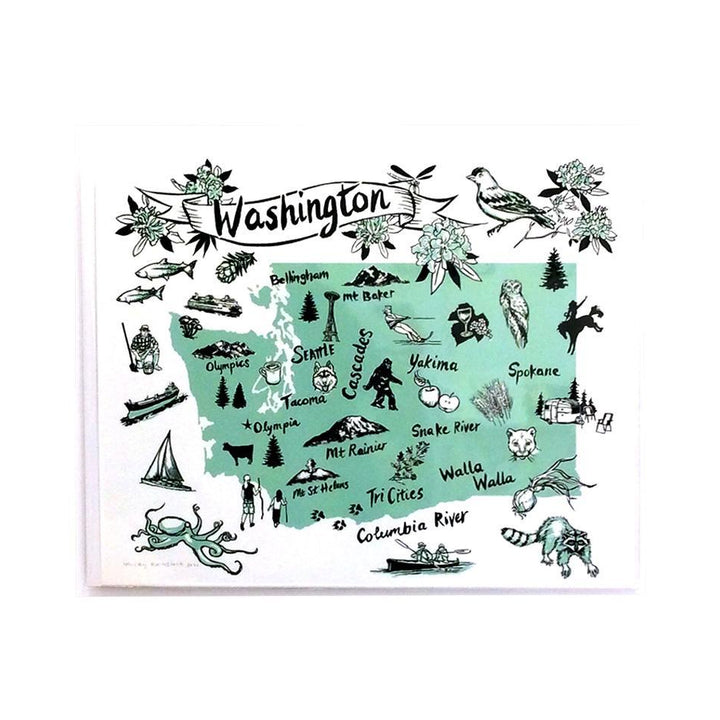 Art Print - 11.5 x 14 Washington State (Blue Green) by Oliotto