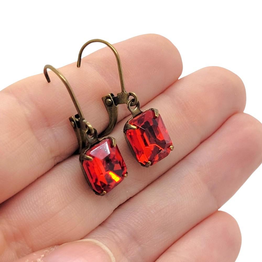 Drop Earrings - Reds and Pinks - Antiqued Brass Rhinestone Drops (Assorted Shapes) by Christine Stoll | Altered Relics