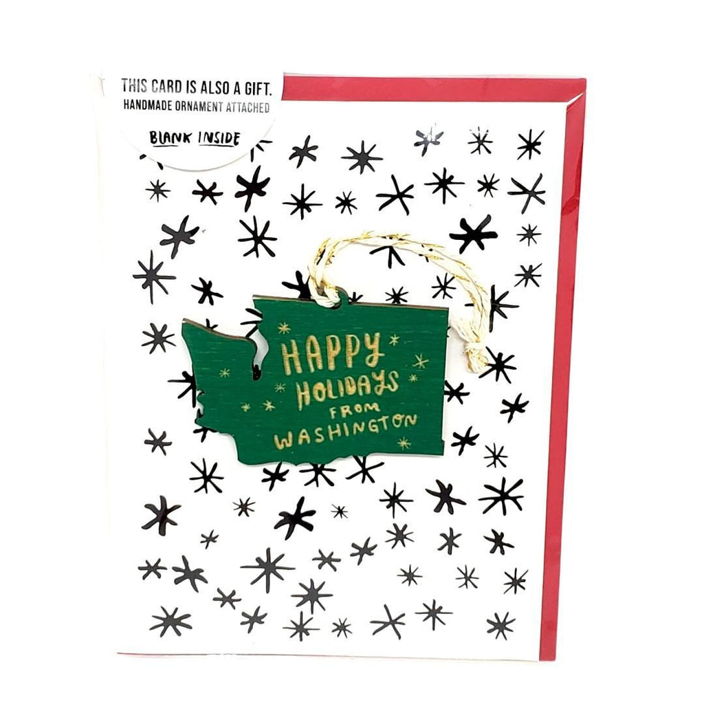 Ornament Card - Happy Holidays Washington State (Green) by SnowMade