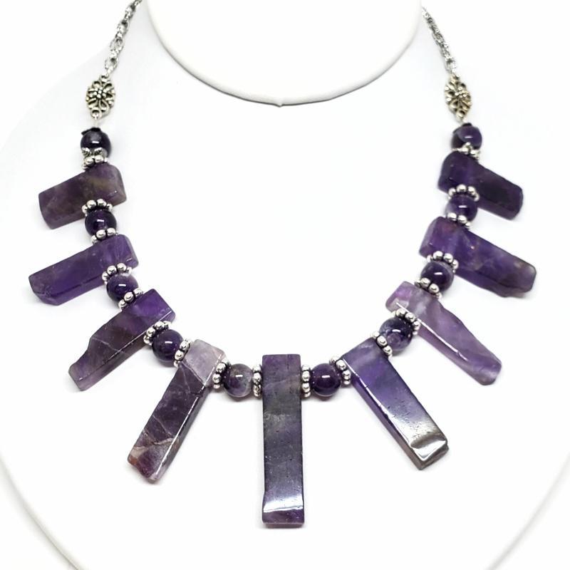 Necklace - Amethyst Slabs Bib Silver Plate chain by Tiny Aloha