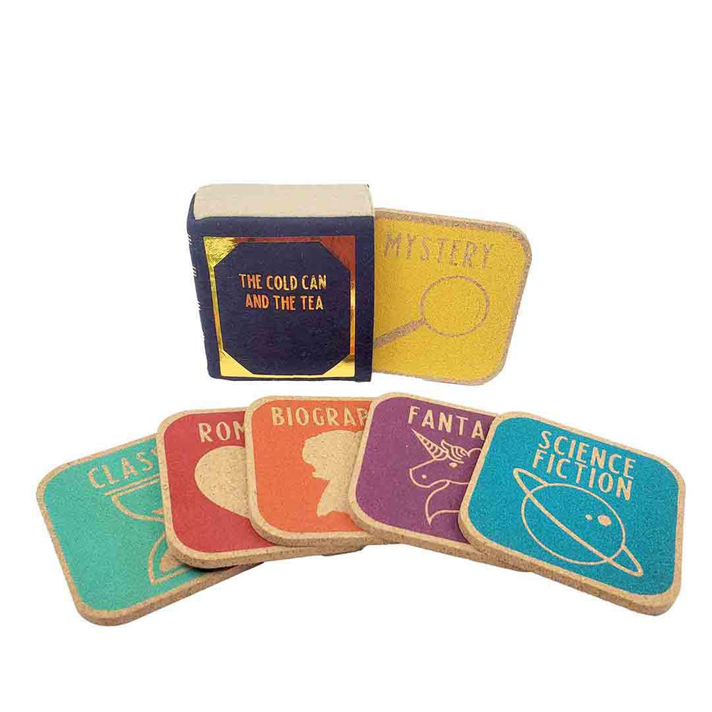 Coasters - Set of 6 - The Cold Can and the Tea Library (Assorted Colors) Set of 6 by Dirtsa Studio