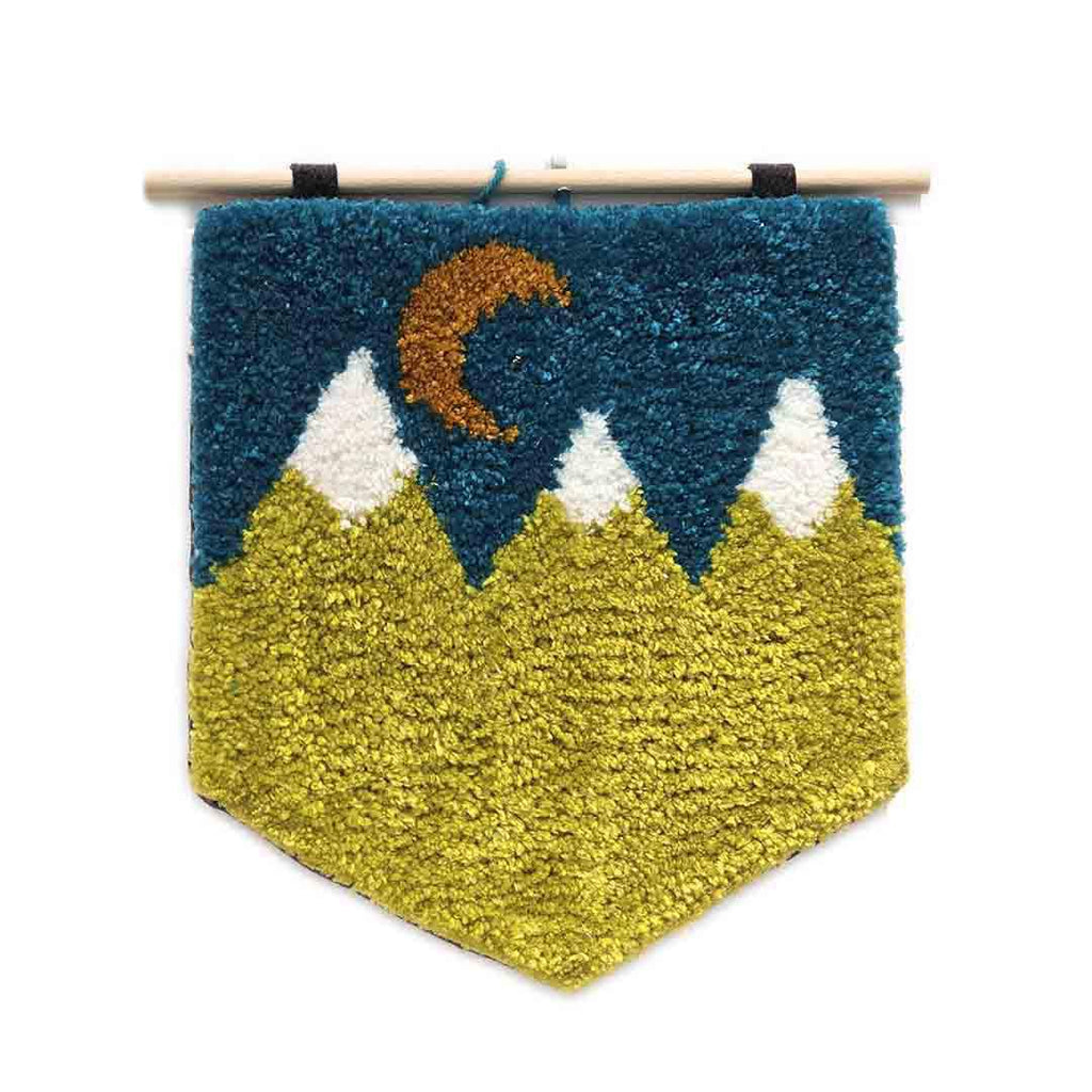 Wall Art - Green Mountains on Teal Tufted Wall Flag by Hi Cutie