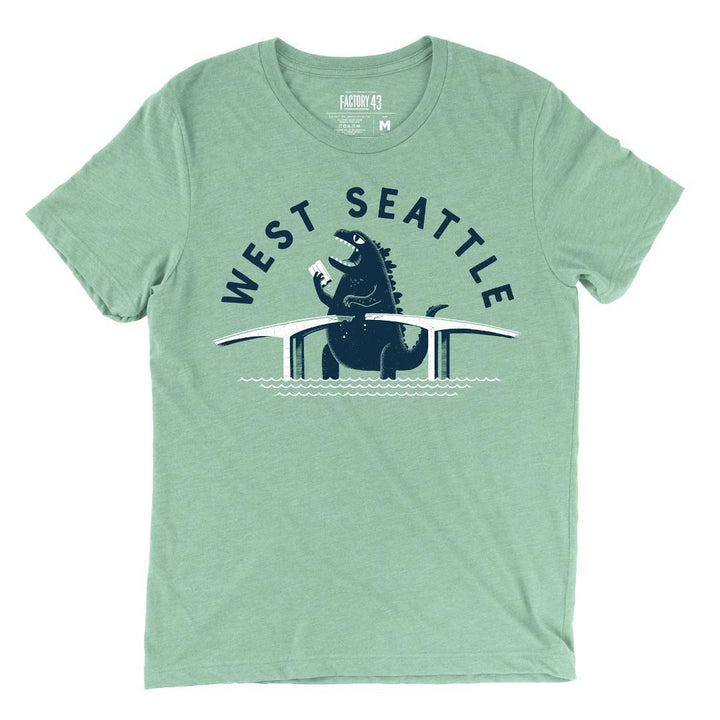 Adult Crew Neck - West Seattle Bridge Heather Sage Tee (XS - 3XL) by Factory 43