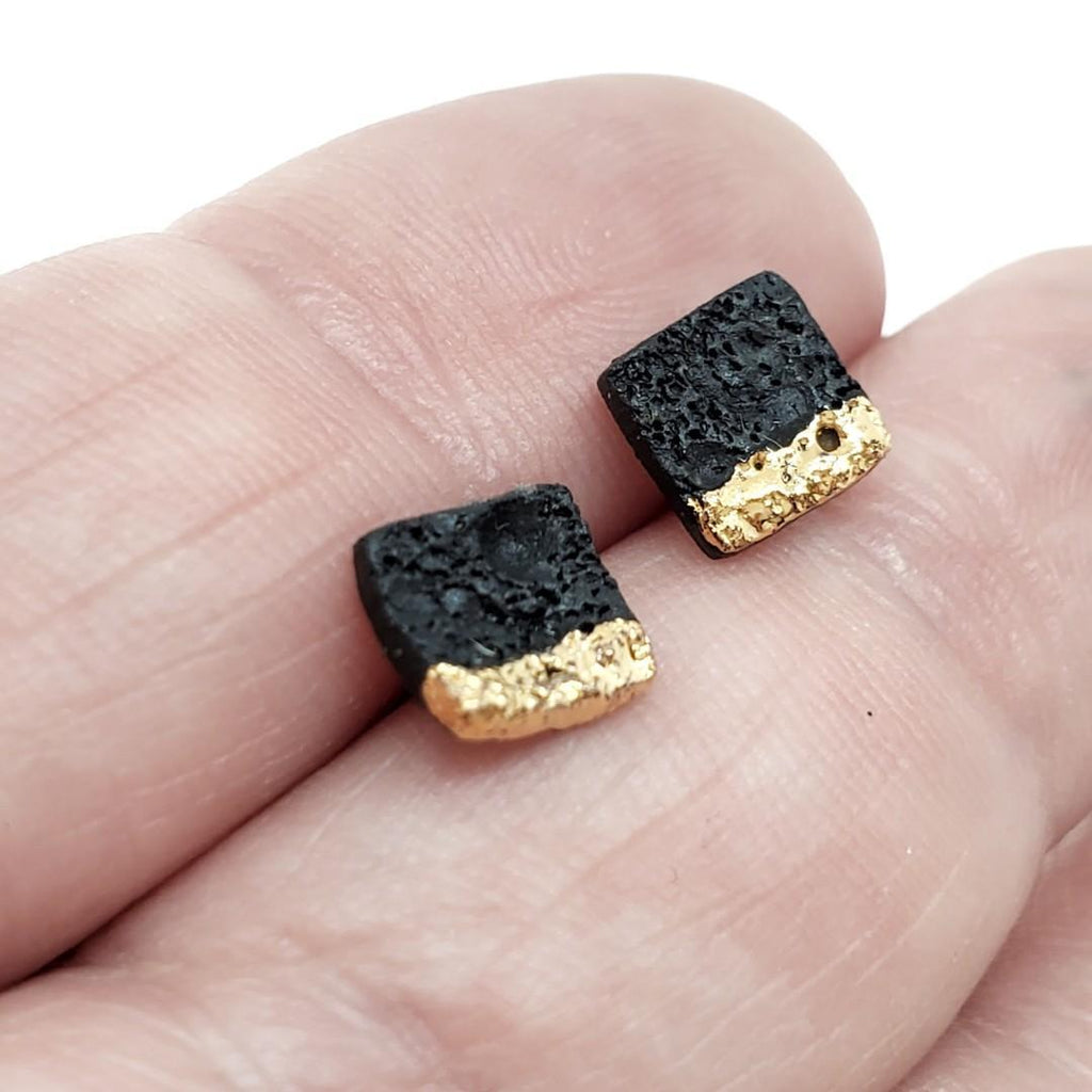 Earrings – Studs – Lava Square Black Gold by Almeda Jewelry