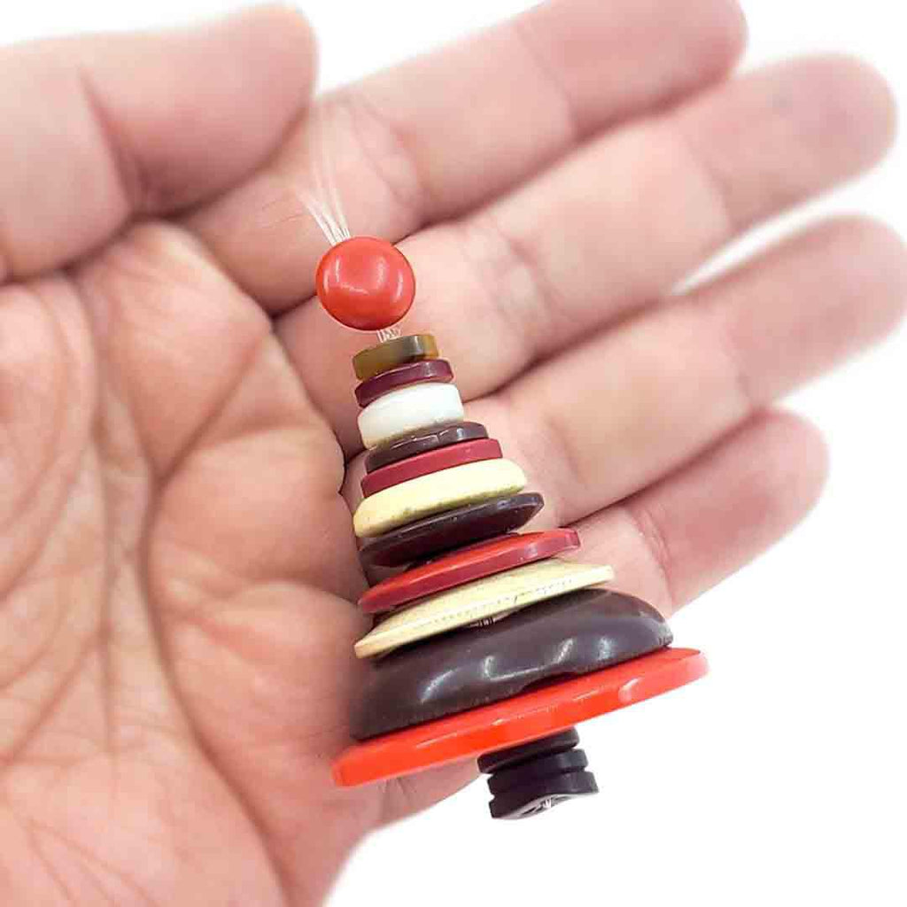 Ornament - Button Tree - Red White Brown with Red Topper by XV Studios