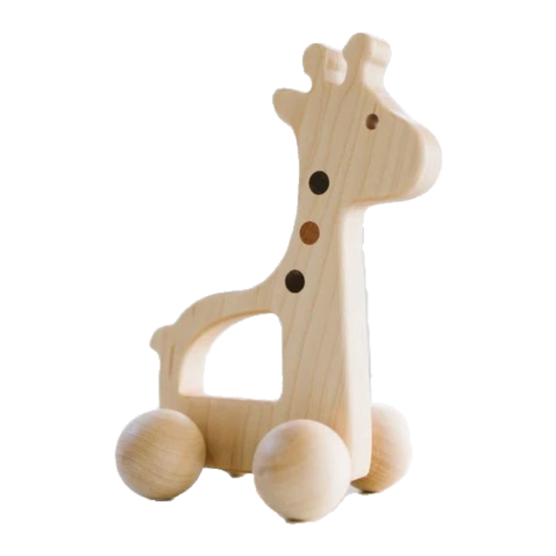 Wooden Push Toy - Giraffe with Round Wheels by Bannor Toys
