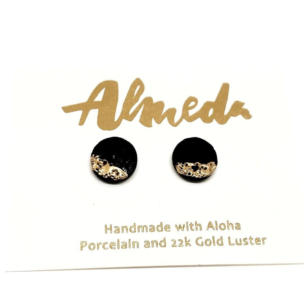 Earrings – Studs – Lava Circle Black Gold by Almeda Jewelry