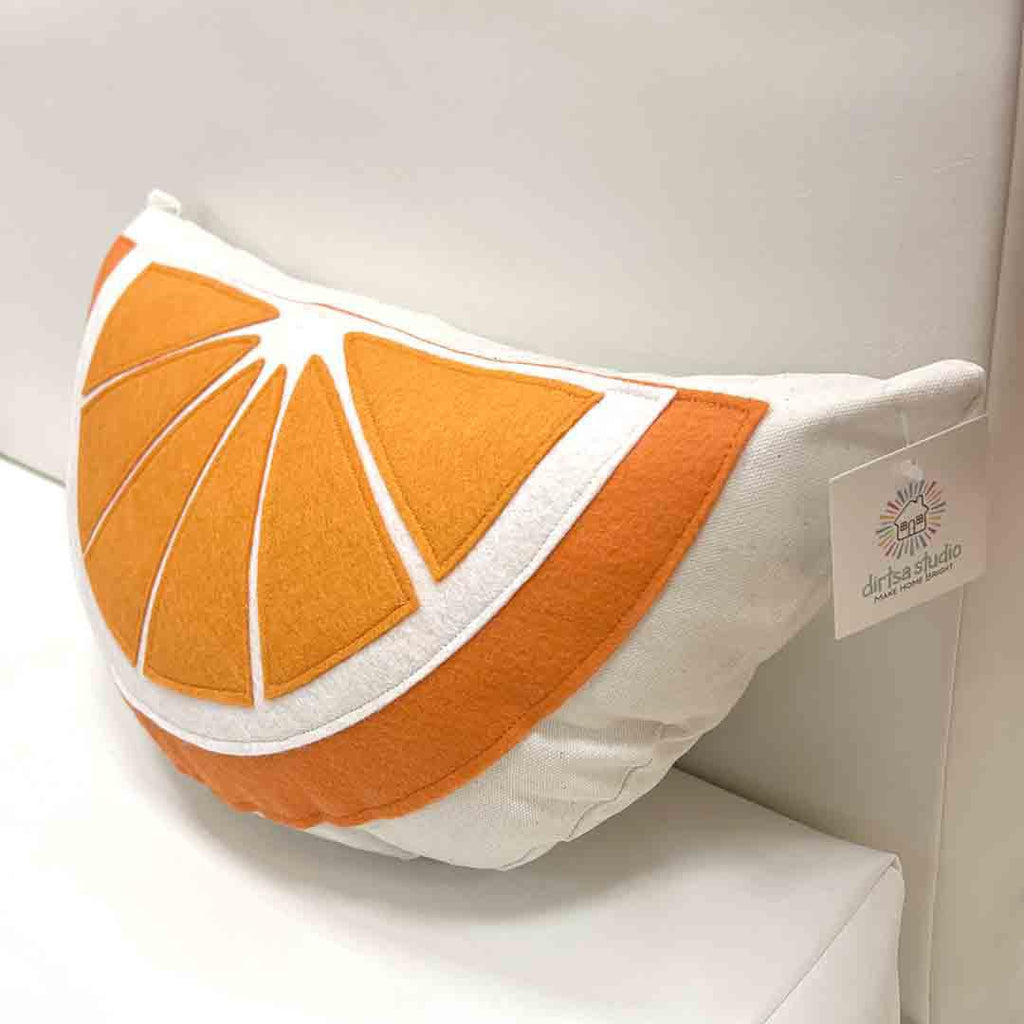 Pillow - Orange Slice - Felt Applique on Canvas by Dirtsa Studio